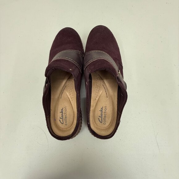 Clarks Collection Caroline Bay Burgundy Suede Slip On Mules Shoes Womens 9.5 M - Picture 4 of 8